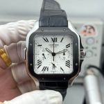 Santos De Cartier WSSA0017 7750 Movement White Face Black Leather Strap Watch